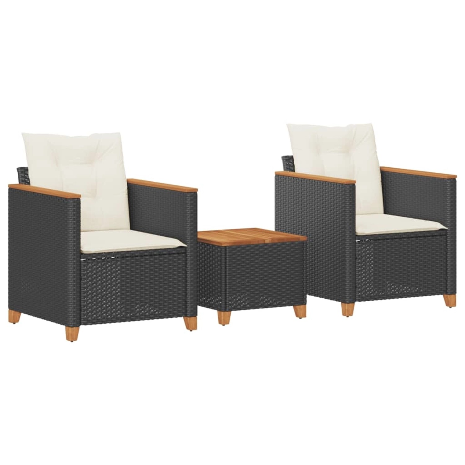 vidaXL 3-Tlg Bistro-Set mit Kissen Schwarz Poly Rattan Akazienholz 366313 günstig online kaufen