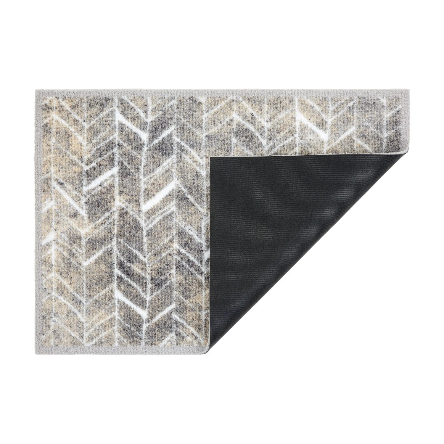 Graue Astra Türmatte Miabella (50x70 cm) mit Pfeilmuster und rutschfester Rückseite.