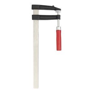 Schraubzwinge Temperguss, 250x80mm, mit rotem Griff zum Spannen und Fixieren.