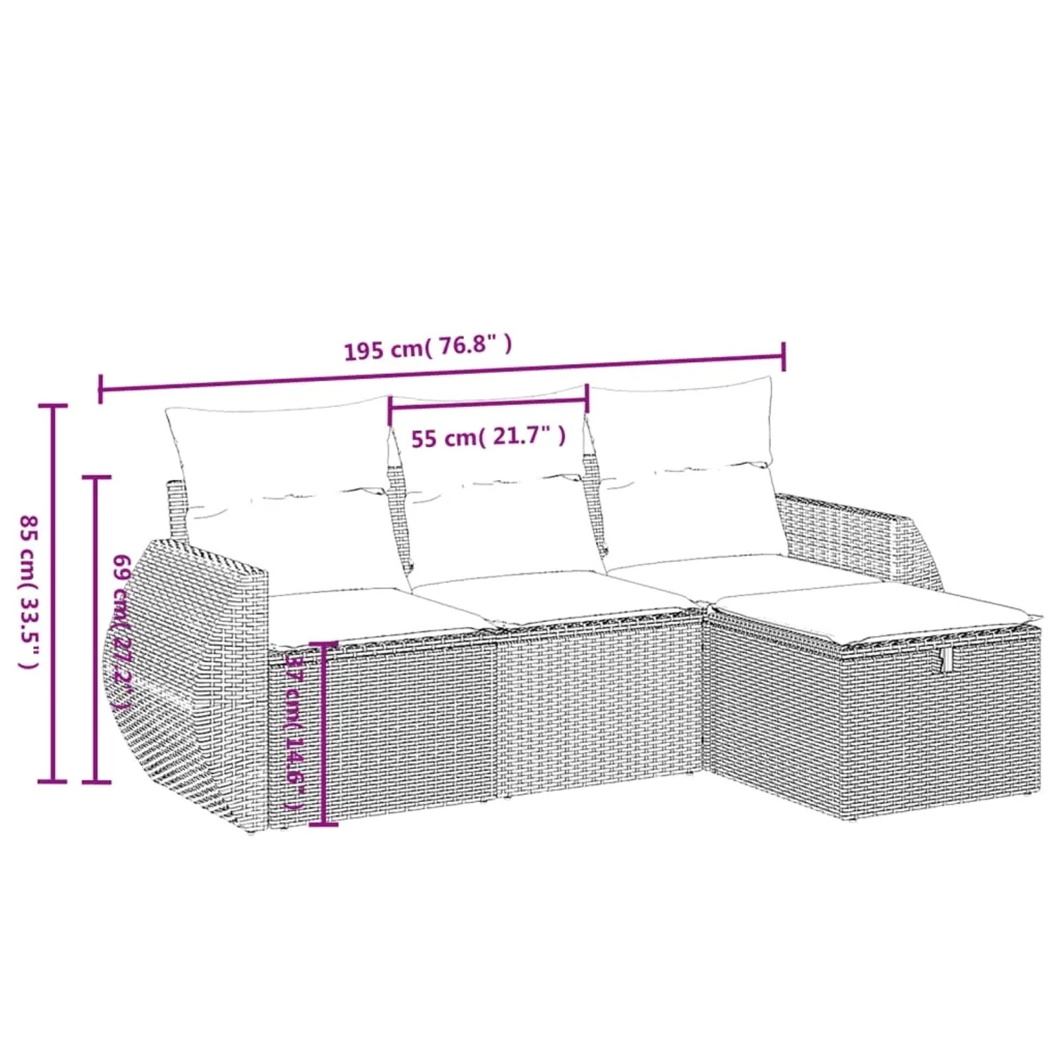 Graue 4-tlg. vidaXL Garten-Sofagarnitur aus Polyrattan mit Kissen. Gartenmöbel für Terrasse und Garten.