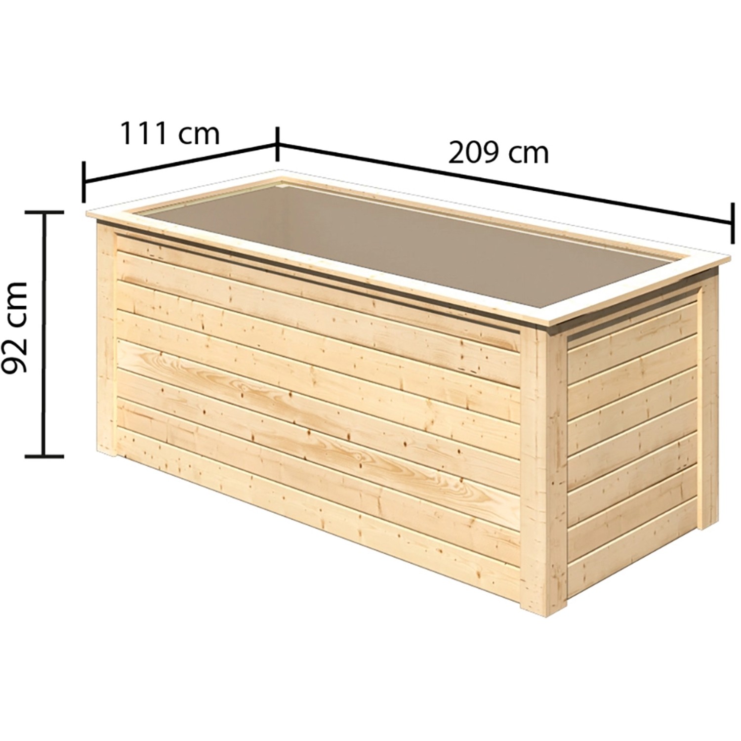 Karibu Hochbeet aus Fichte, naturbelassen, 92x209x111cm. Holz-Hochbeet mit Stecksystem.