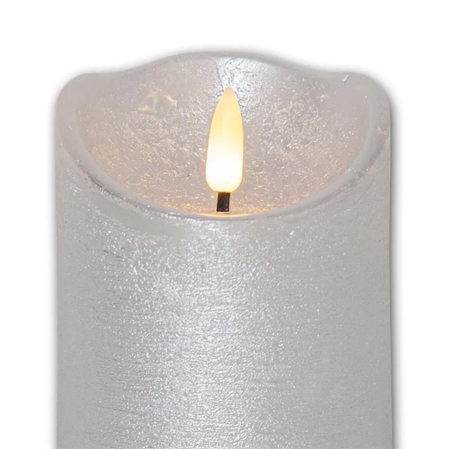 Star Trading LED Echtwachs-Kerze 3D FLAMME RUSTIC 125cm Silber