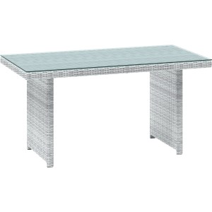 Esstisch der Loungegruppe Luciara, Stahl Rattan hellgrau mit Glasplatte.