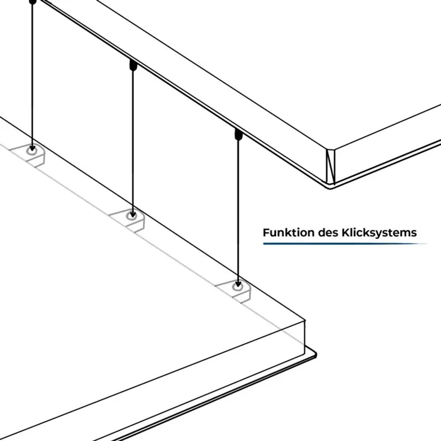 Illustration des Klicksystems der grauen KARAT WPC Terrassenfliesen (11er-Set).