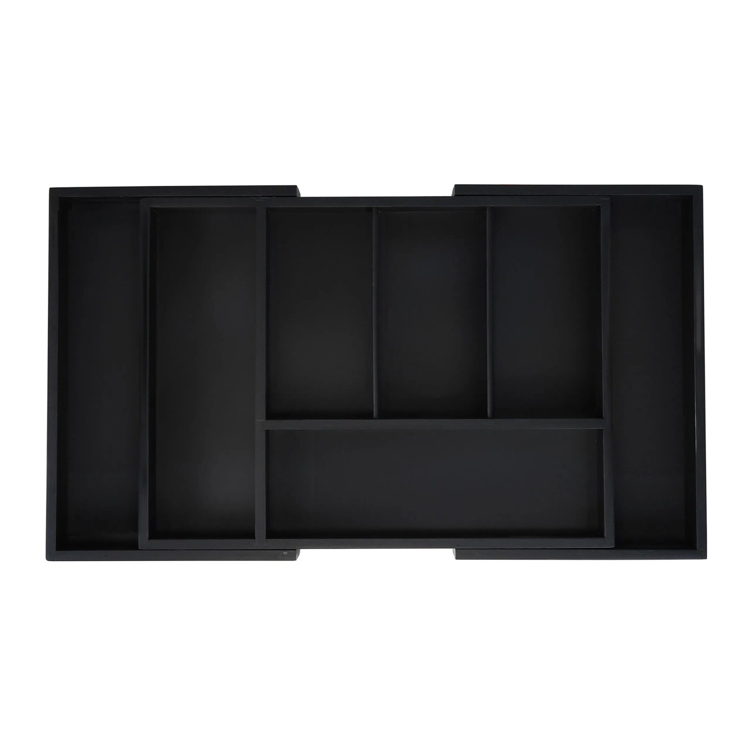 Relaxdays Besteckkasten Bambus MDF Schwarz Ausziehbar 5 x 37 x 28 cm 1,2 kg