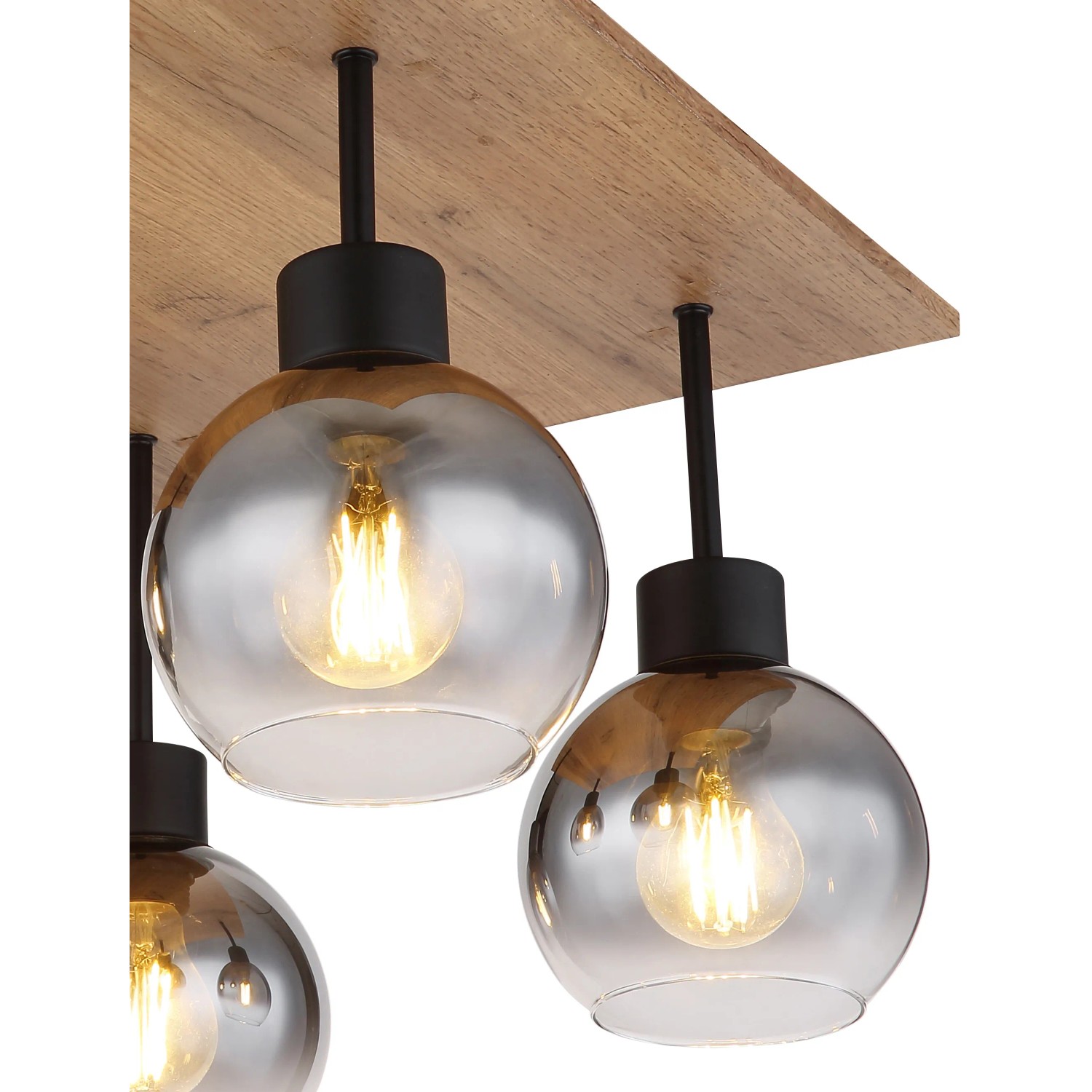 Globo Moitas Deckenleuchte, 4-flammig, schwarz matt, Rauchglas. Moderne Lampe für Wohnräume.