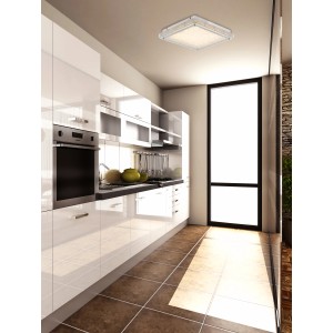 Quadratische LED-Deckenleuchte Madrid von Näve in einer modernen Küche.