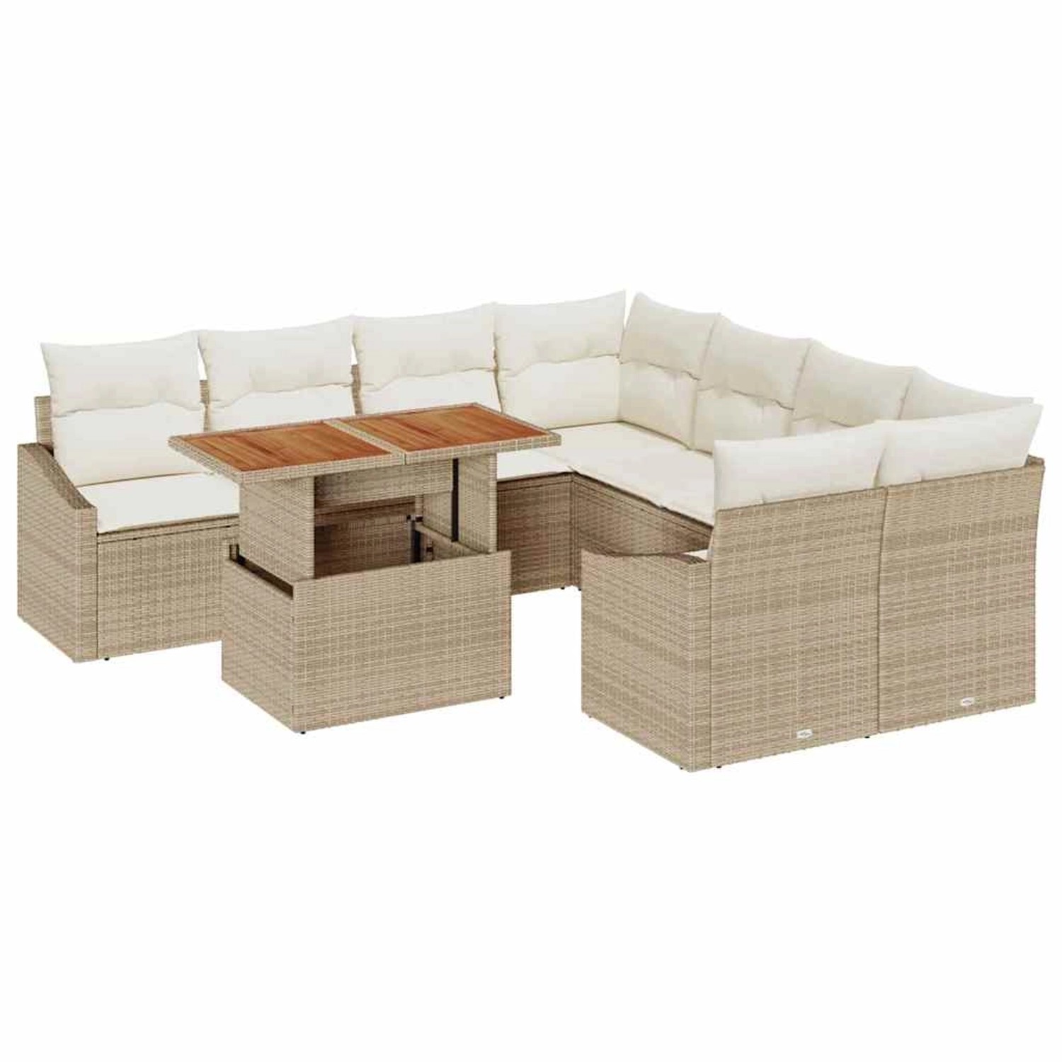 vidaXL Garten-Sofa-Set mit Speicher 9-Tlg Beige Poly Rattan 3358556 günstig online kaufen