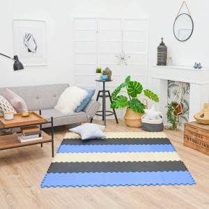 LittleTom Puzzlematte, 27-teilig, schwarz, beige, dunkelblau, als Spielteppich im Wohnzimmer.