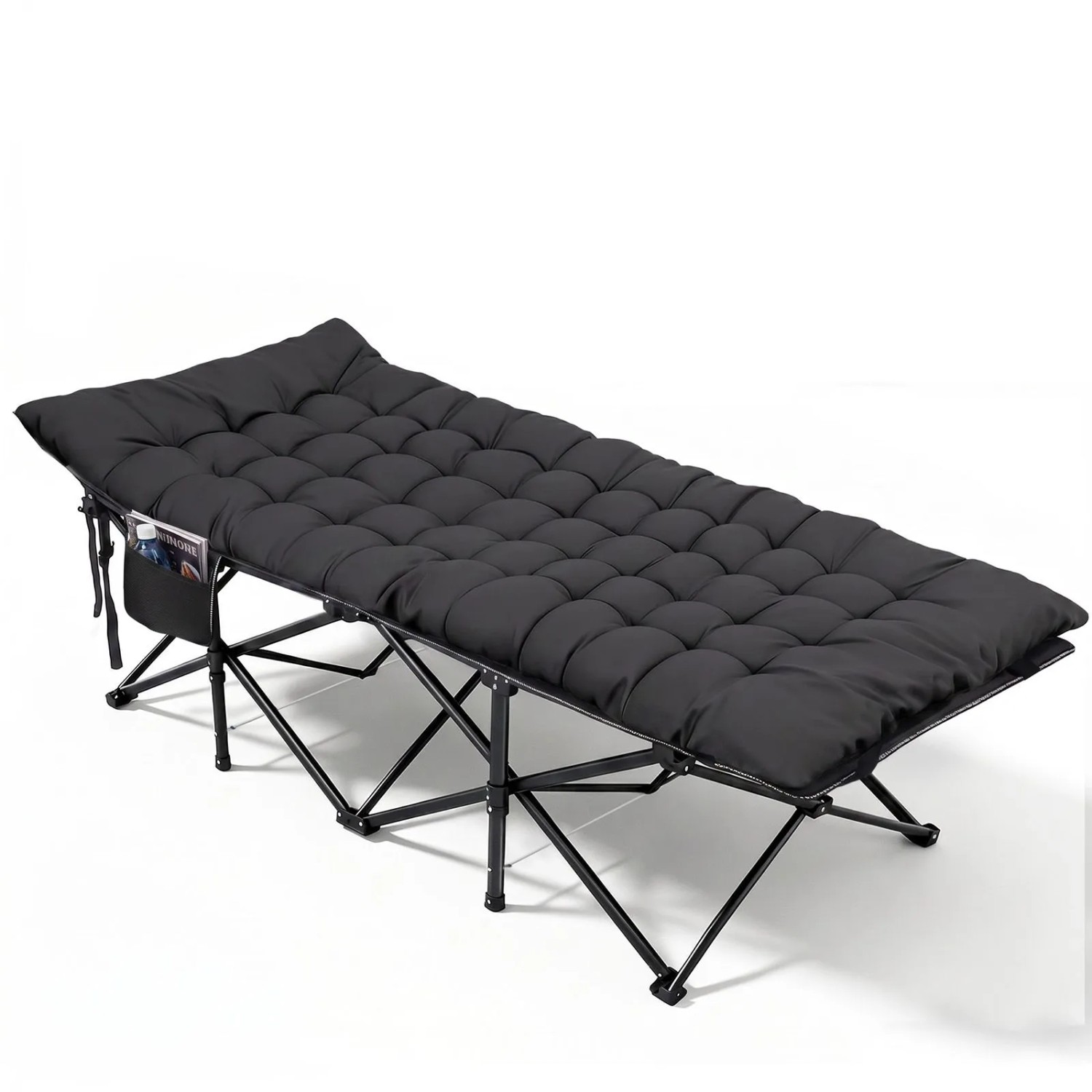 Sekey XXL Campingbett Klappbar Feldbett mit Matratze Schwarz 202 x 80 x 45 cm