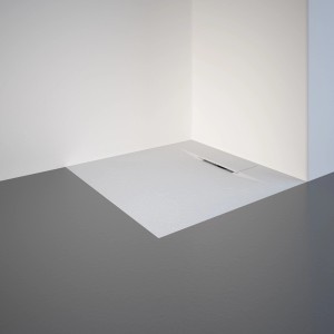 Quadratische, extraflache, weiße Schulte Duschwanne ExpressPlus DWM-Tec, 80x80 cm, mit Ablaufabdeckung.