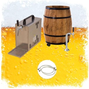 Ich-Zapfe Barrique Zapfanlage: Mobile Bierbar mit Fass, Zapfhahn, Kühlgerät und Zubehör.