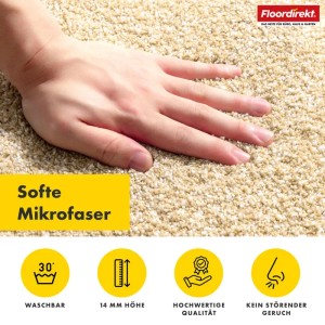Beige Badematte von Floordirekt, weiche Mikrofaser mit Hand, waschbar, 80x120 cm.