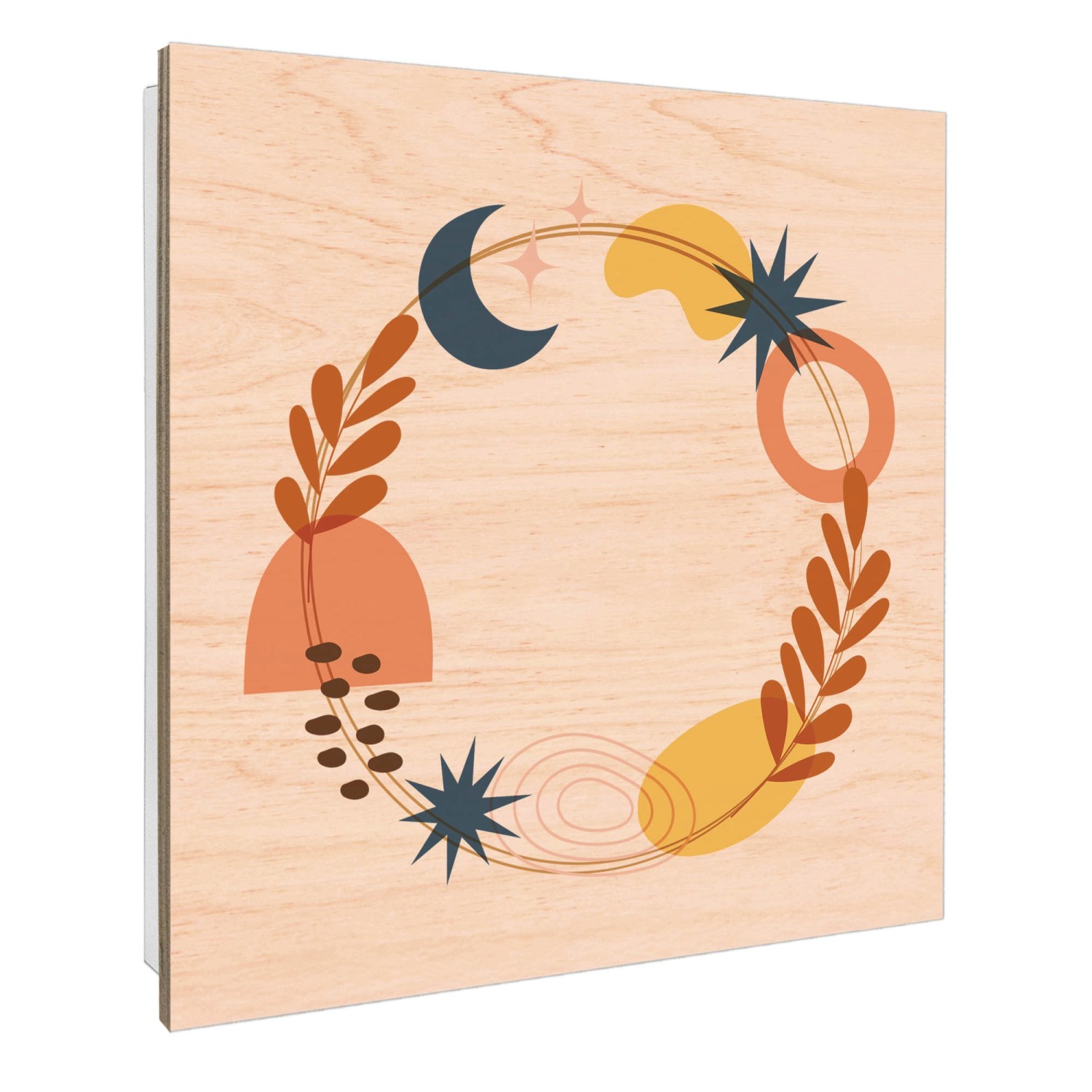 Weißer Banjado Schlüsselkasten mit Astro-Herbstkranz Motiv auf Holzfront und 50 Haken.