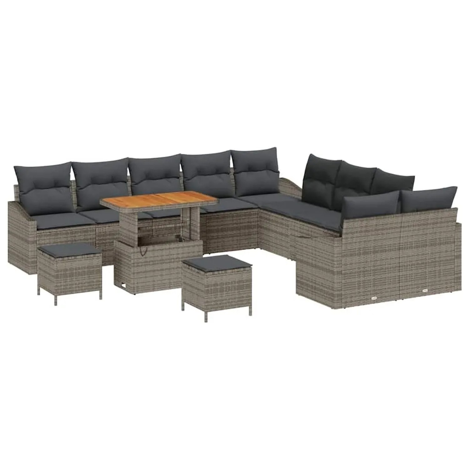 vidaXL Gartensofa-Set mit Kissen mit Speicher 13 Stk Grau Poly Rattan 3364668
