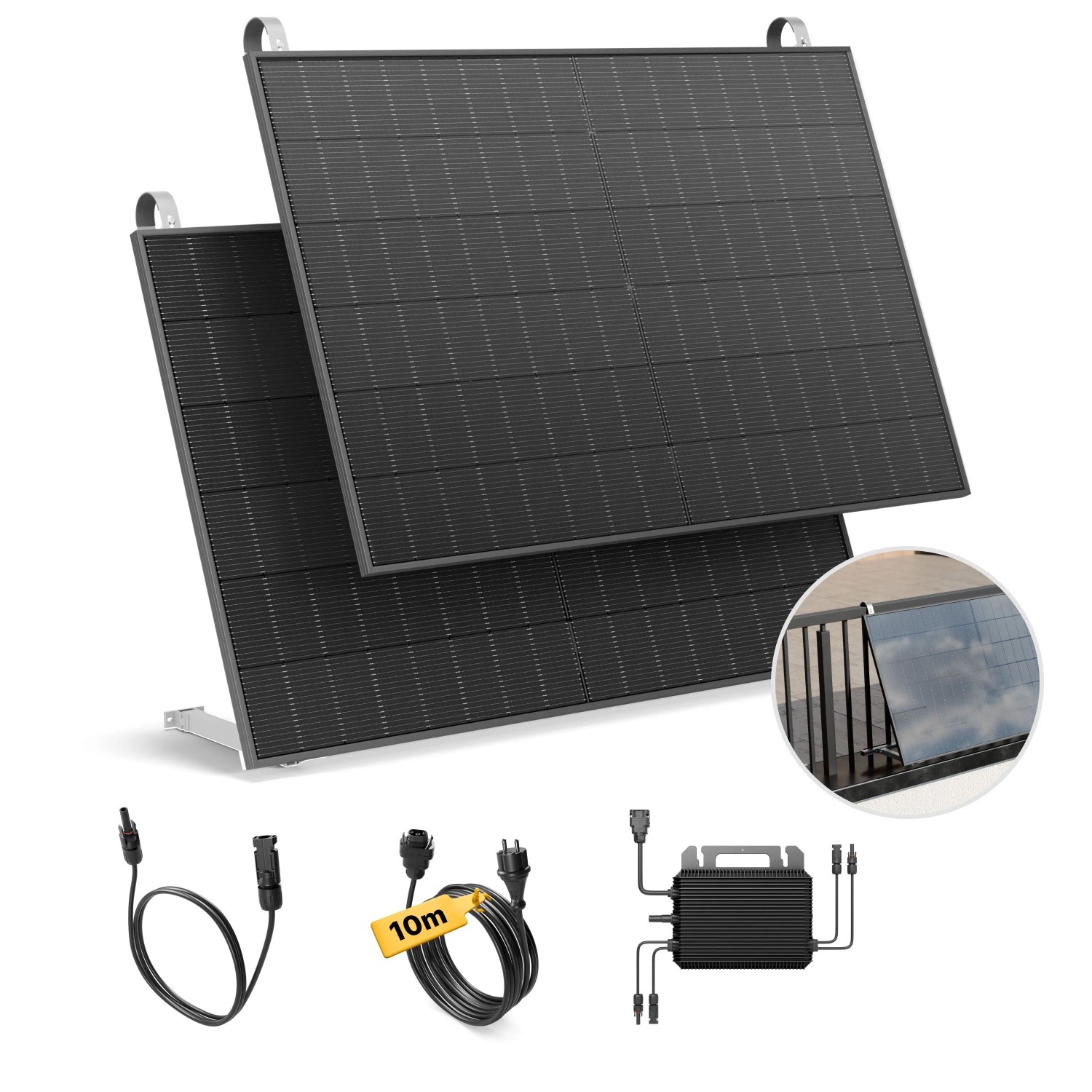 Solakon Balkonkraftwerk 900W Solaranlage mit Balkonhalterung Steckerfertig Komplettset Photovoltaik 800W Kabellänge 10m