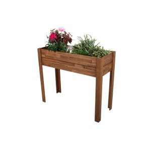 DELUKE Hochbeet ROBERT aus Akazienholz mit Bepflanzung für Garten und Balkon.