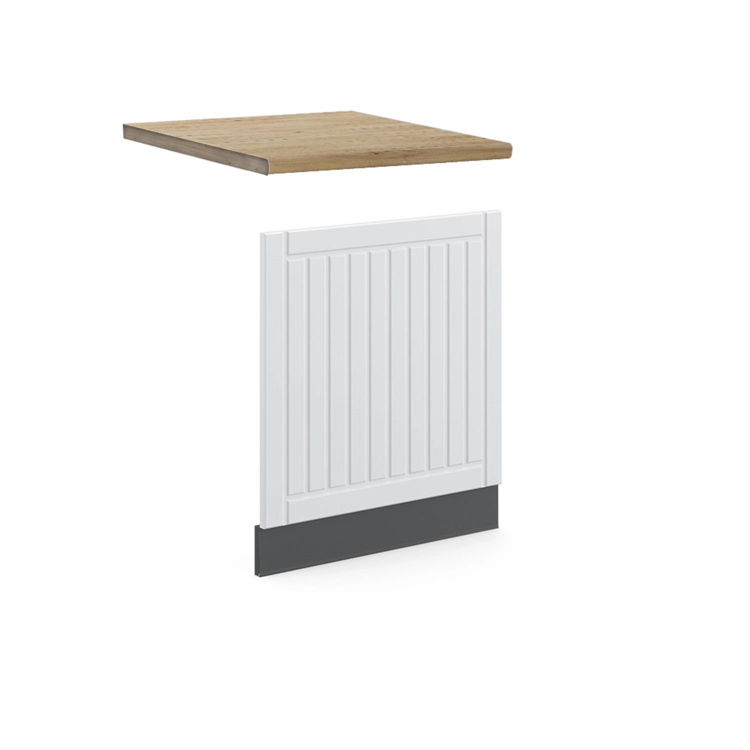 Vicco Frontblende Fame-Line Geschirrspüler Fronttür Weiß Landhaus/Anthrazit 60 cm AP Eiche