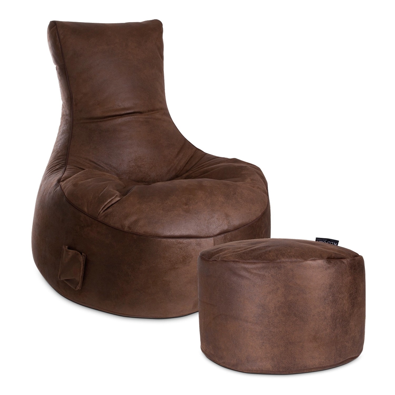 Sitting Point Hocker Cuba, 60 l, braun, mit passendem Fußhocker. Bequemer Sitzsack aus Lederimitat.