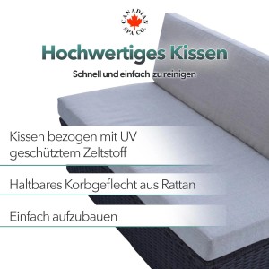 Canadian Spa Sitzbank mit Kissen in Braun, passend für Whirlpool-Umgebung.