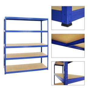 Blaues PROREGAL Schwerlastregal Giant Elephant mit 5 MDF-Holz Fachböden für Werkstatt und Garage.