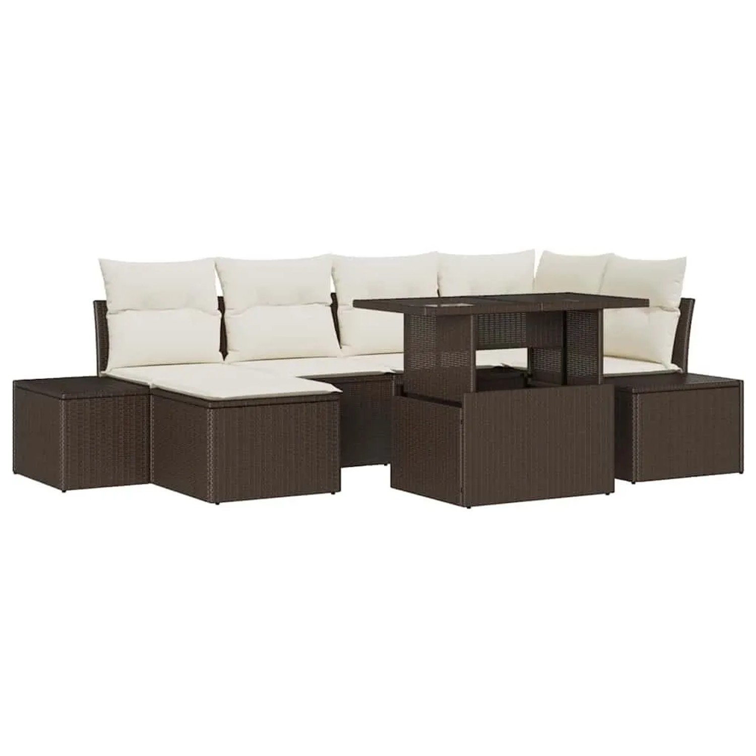 vidaXL Garten-Sofa-Set mit Kissen 7-Tlg Braun und Creme 3349214