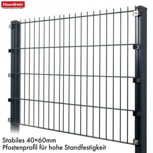 Floordirekt Doppelstabmattenzaun LIMES, 80x200 cm, Komplettset mit Zaunpfosten.