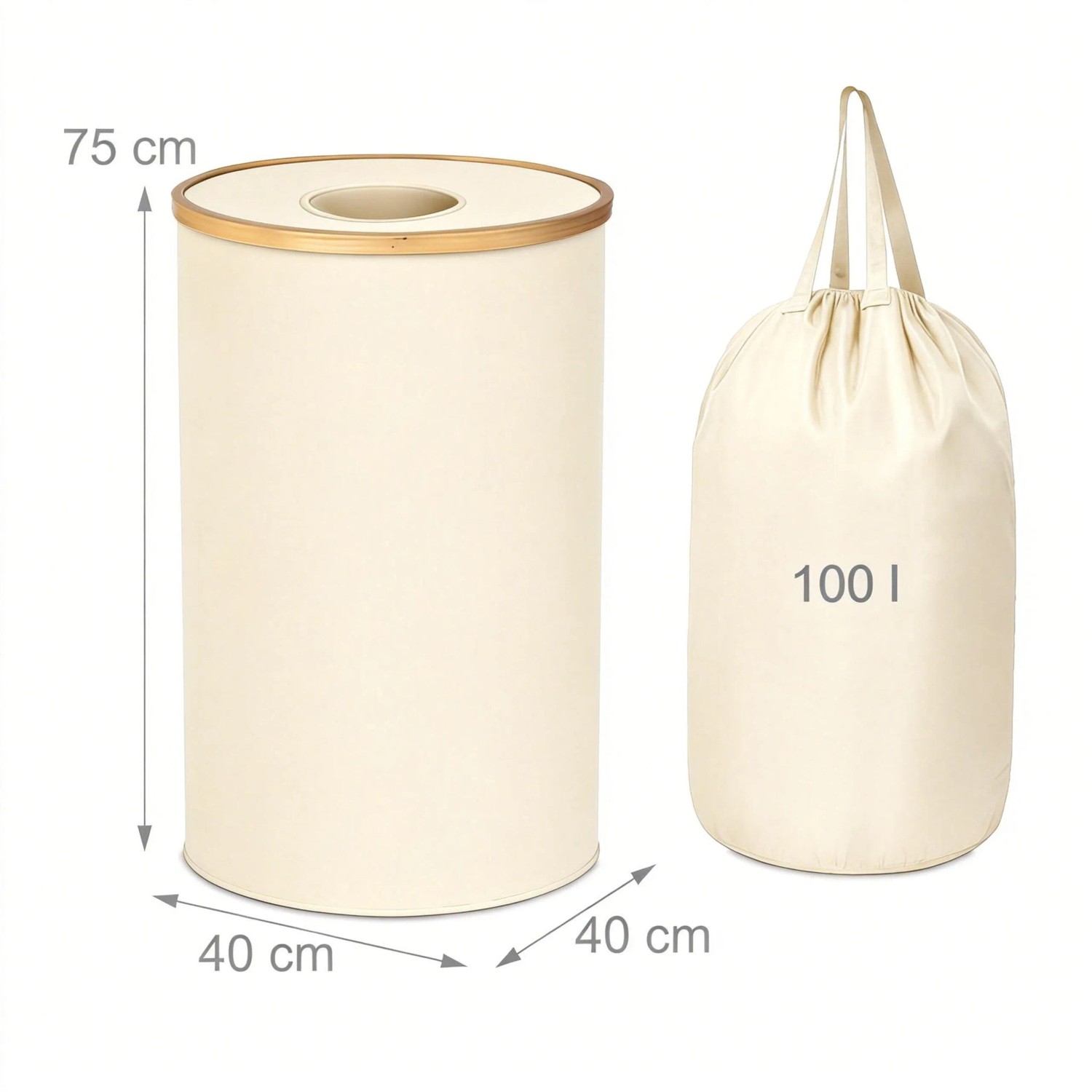 Beiger Relaxdays Pfandflaschen-Sammelbehälter aus Baumwolle mit herausnehmbarem Innensack.
