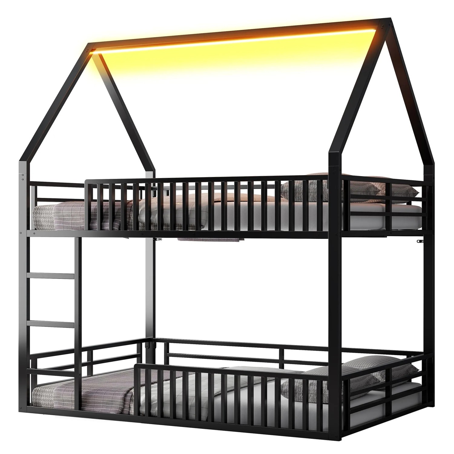 Merax Haus Etagenbett 140x200 cm mit Zaun LED Schwarz