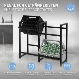 ML-Design Getränkekistenregal aus Stahl für 4 Kisten, freistehend. Weinregal mit zwei gefüllten Kisten.