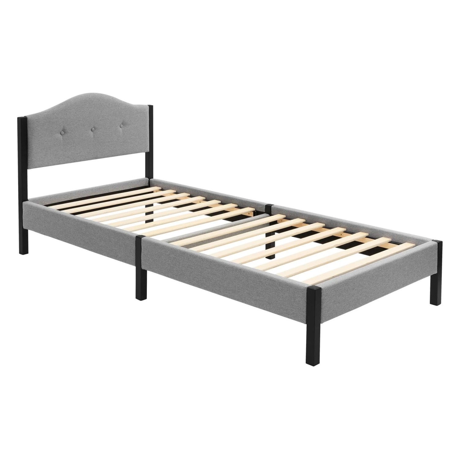 ML-Design Polsterbett 90x200 cm Grau mit Lattenrost und Leinenstoff