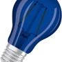 Blaue Osram LED Lampe E27 in Glühlampenform, 2,5W, 10lm, 10,5x6cm (H x Ø).