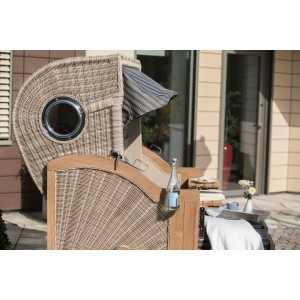 GarWoh Strandkorb Rantum Teak mit PE-Geflecht und Bullauge, Dessin 548.