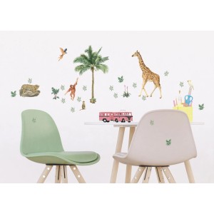 Wandtattoo Dschungeltiere in Dschungelgrün von Sanders & Sanders, 30x30 cm, im Kinderzimmer.
