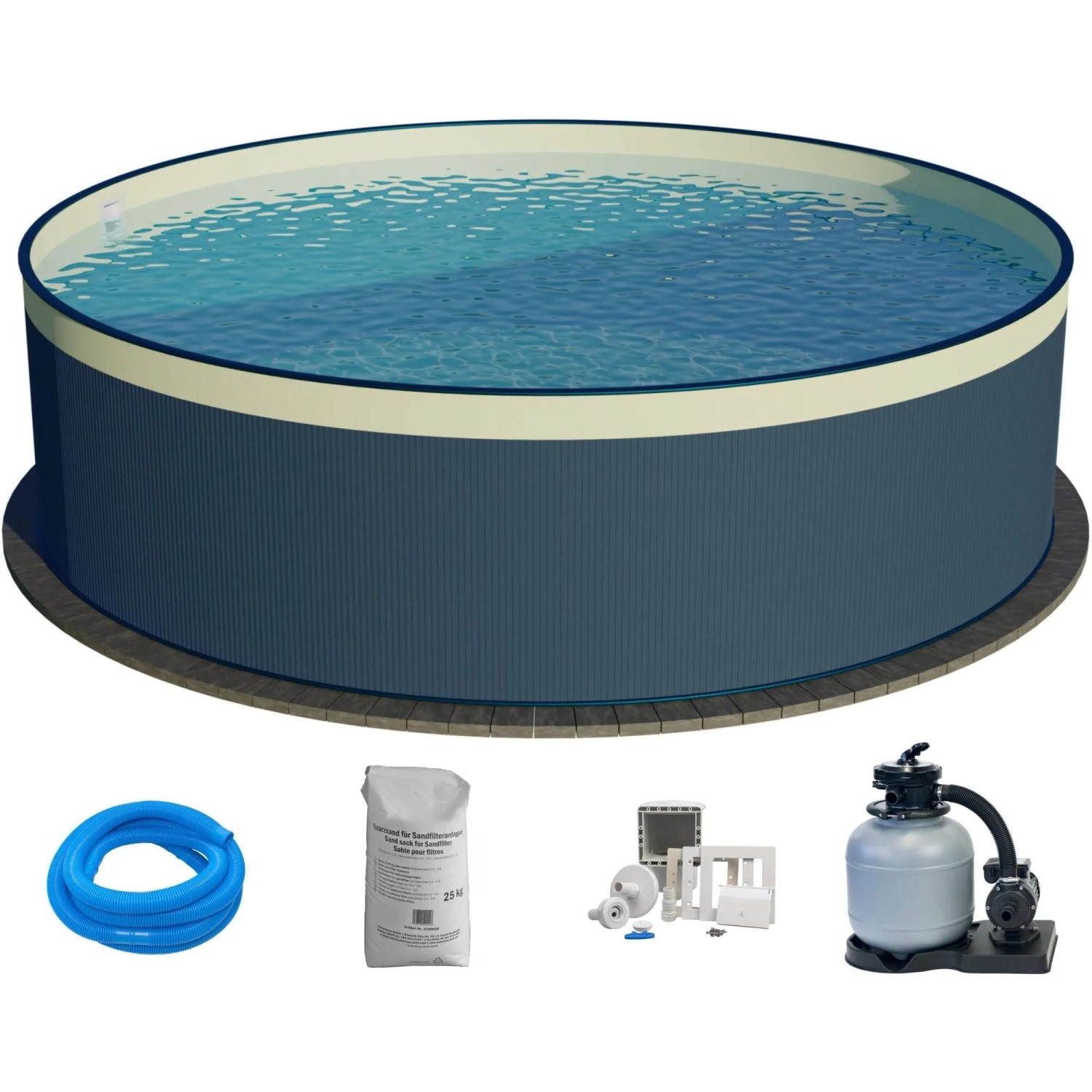 Waterman Stahlwandpool Set 5 teilig Rund 350 x 120 cm Stahl 0,4 mm Anthrazit Folie 0,3 mm Sand Waterman Stahlwandpool Set 5 teilig Rund 350 x 120 cm Stahl 0,4 mm Anthrazit Folie 0,3 mm Sand