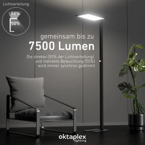 Schwarze, dimmbare Oktaplex Malmö LED Stehleuchte mit 7500 Lumen im Büro.