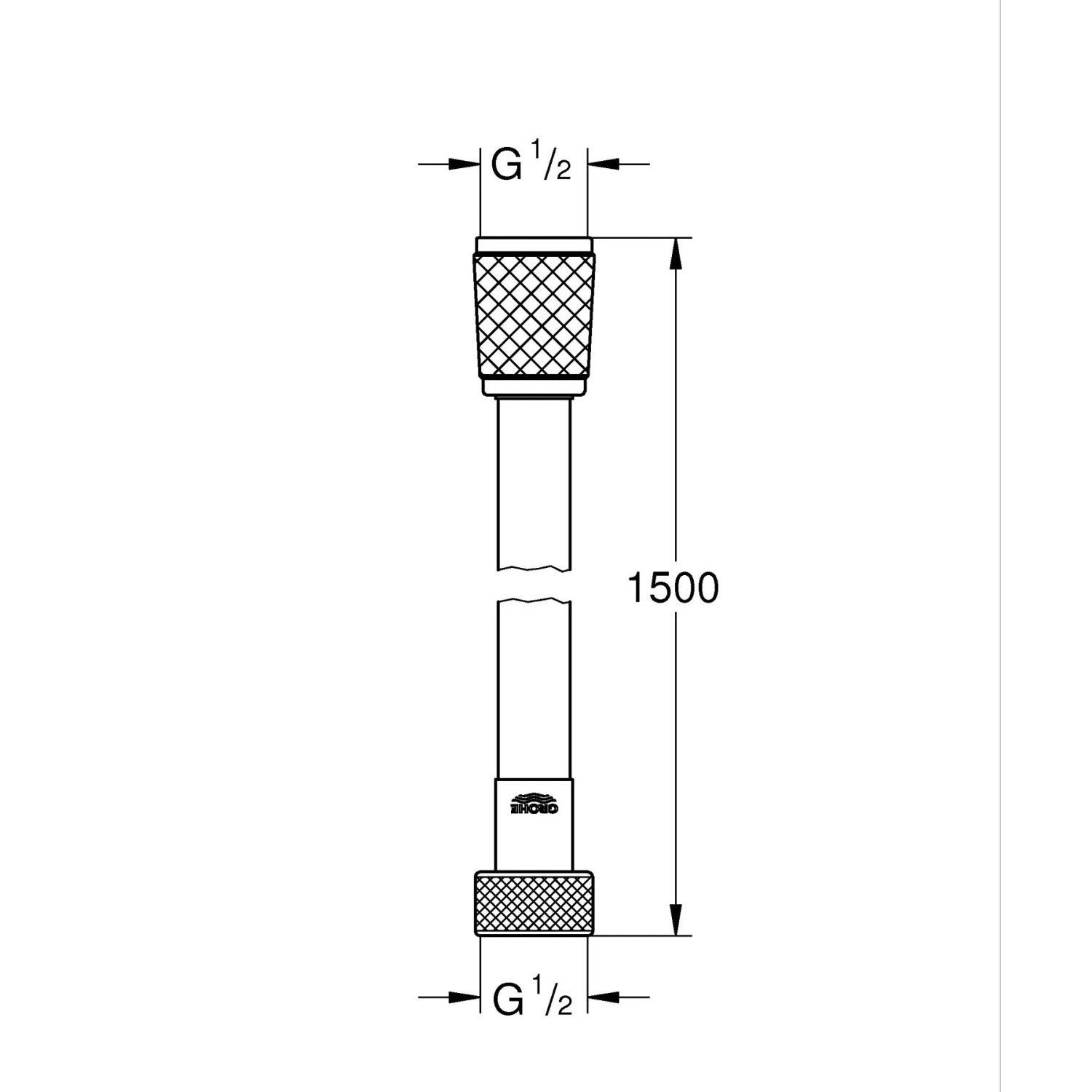 Technische Zeichnung: Grohe VitalioFlex Trend Brauseschlauch, 150cm, mattschwarz, knickfest.