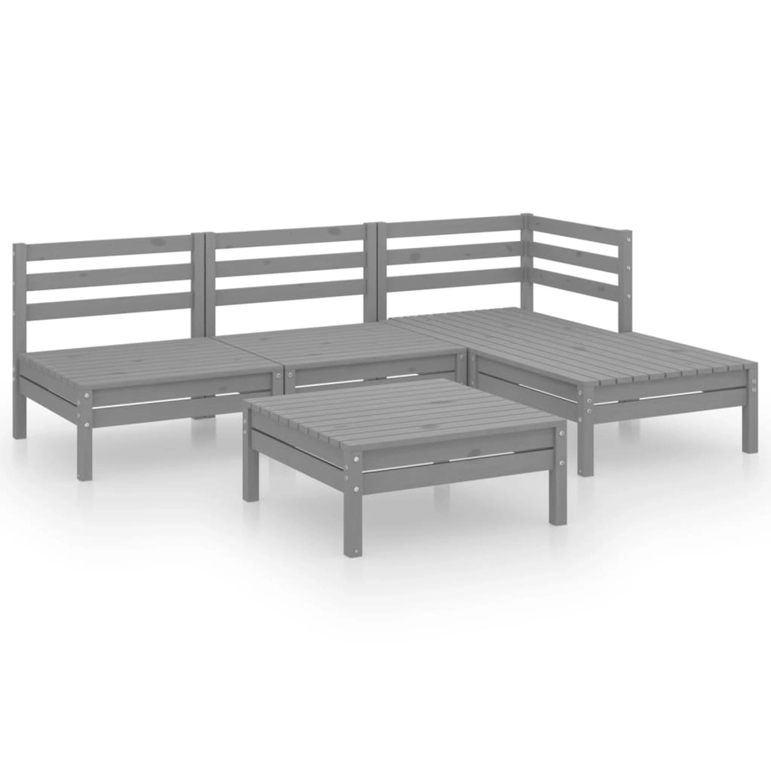 vidaXL 5-Tlg Garten-Lounge-Set Massivholz Kiefer Grau 3082634