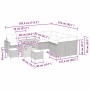 Graues 12-teiliges Garten-Sofa-Set aus Polyrattan mit Tisch und Hockern, Maße siehe Detailzeichnung.