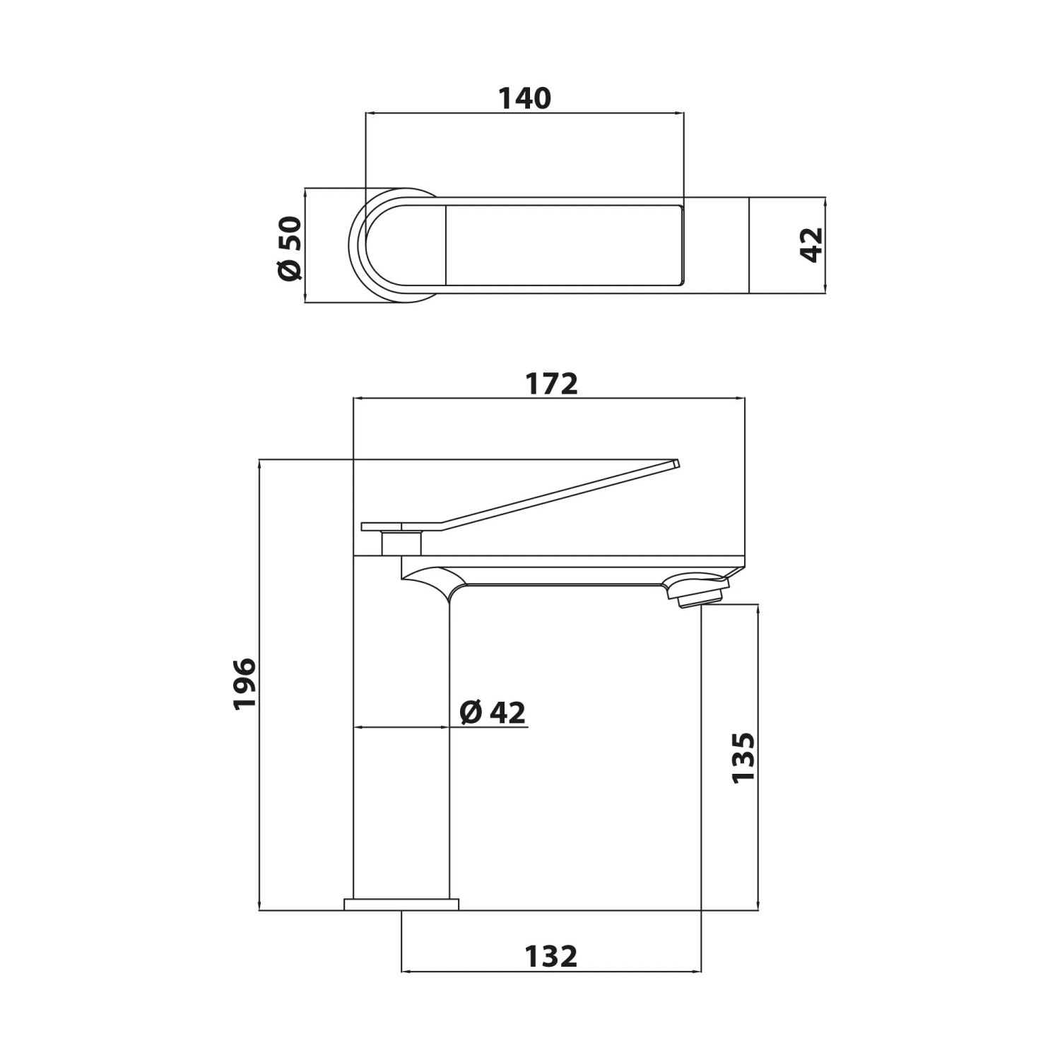 Technische Zeichnung der Schöner Wohnen Waschtischarmatur Viola, Auslaufhöhe 13,5 cm.