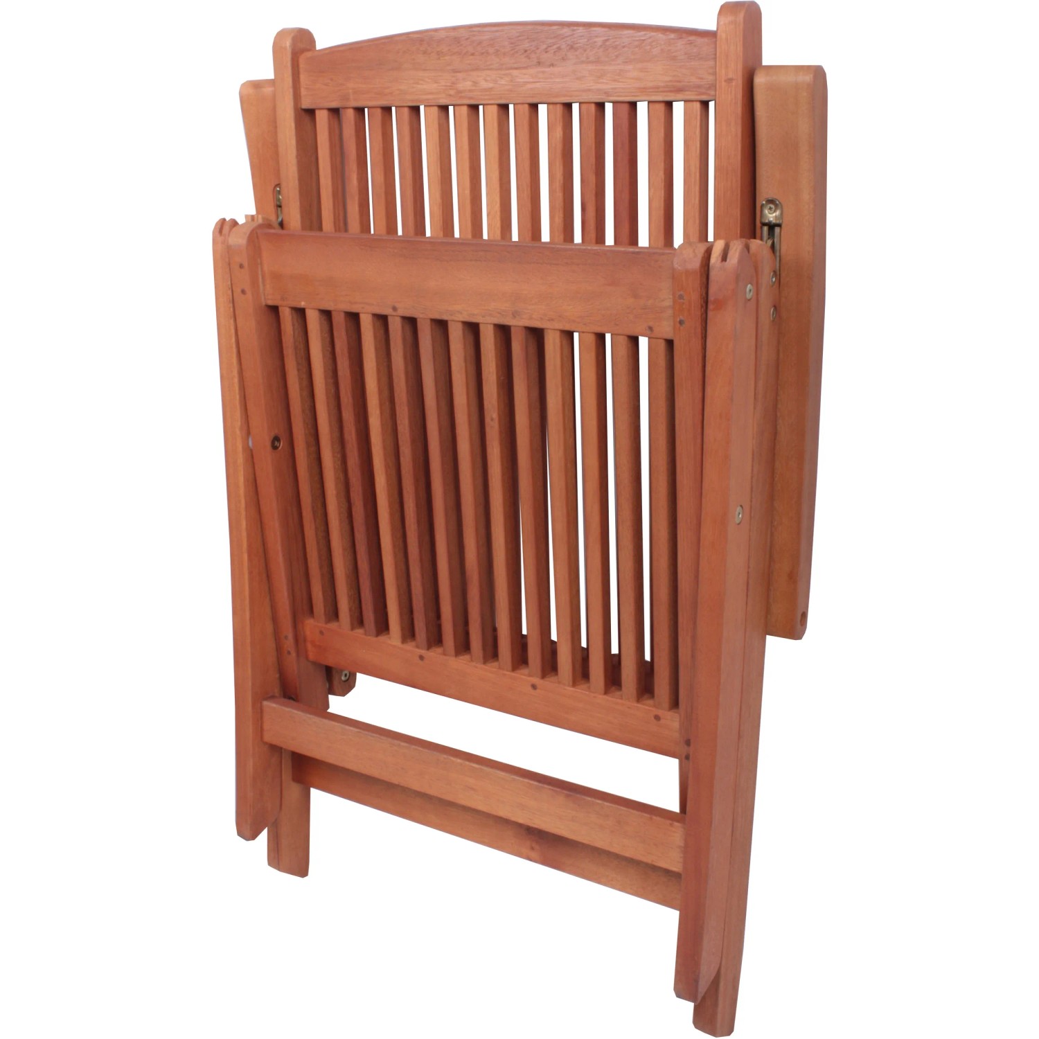 Zusammengeklappter Hochlehner aus der 7-teiligen Gartenmöbel-Gruppe Stockholm aus Eukalyptusholz.