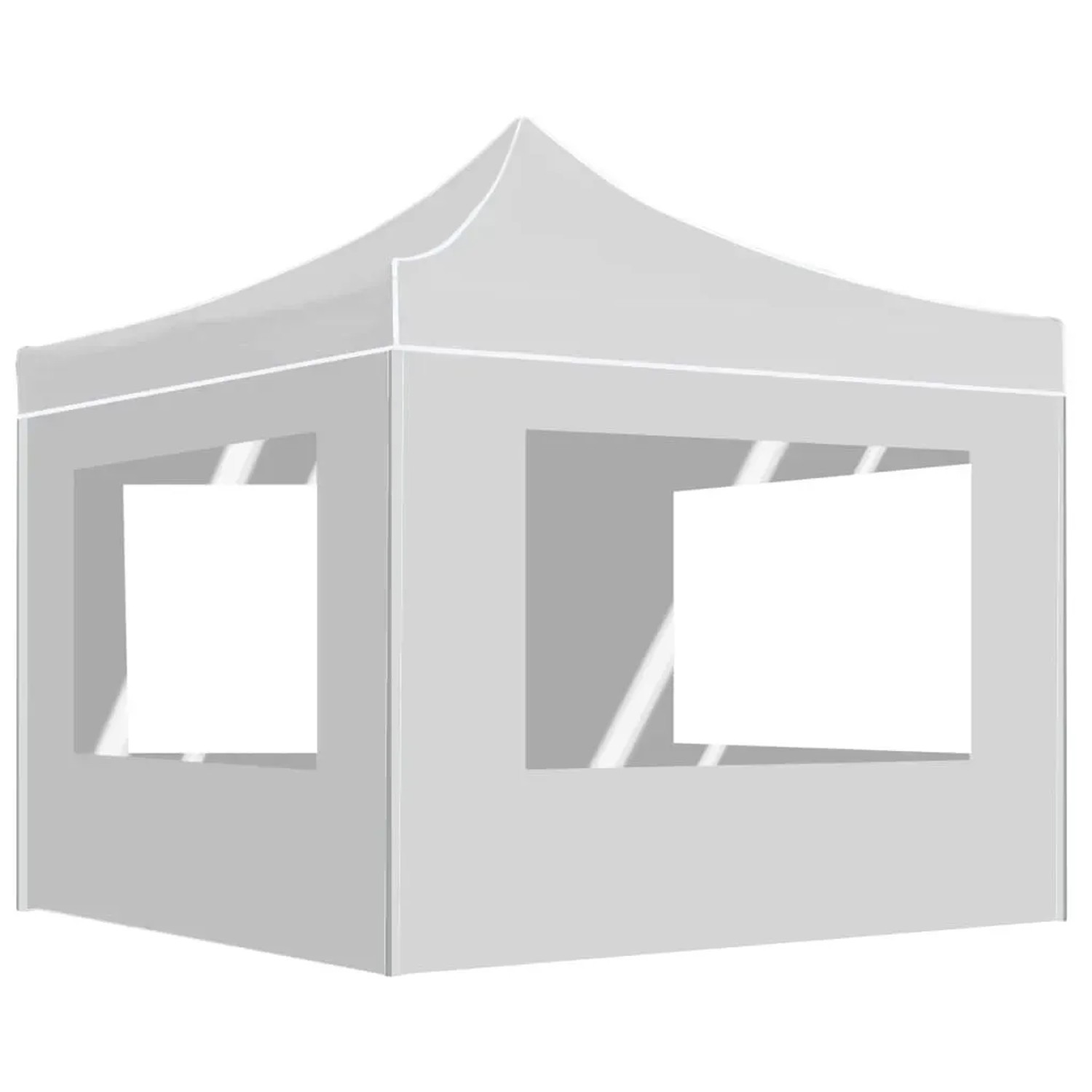 Weißes, faltbares 2x2 m Partyzelt mit Wänden und Aluminiumrahmen für den Garten.