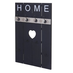 Dunkelgraue MCW Wandgarderobe im Shabby-Look mit 8 Haken und Herz-Ausschnitt.