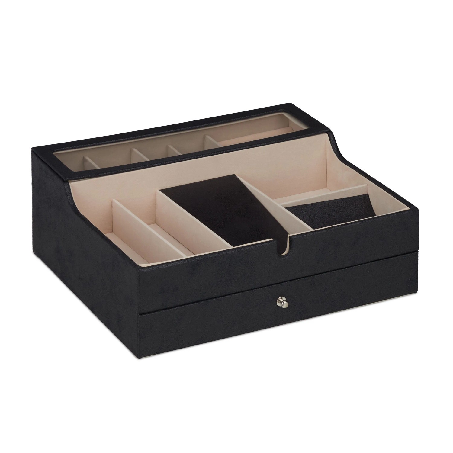 Relaxdays Schmuckkästchen Lederoptik Schwarz mit Schublade 13 cm x 34 cm x 31 cm 1,7 kg