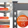 Detailaufnahme KARAT Schwerlastregal Rhino, anthrazit-grau, mit Stecksystem, Kunststofffüßen und MDF-Platten.
