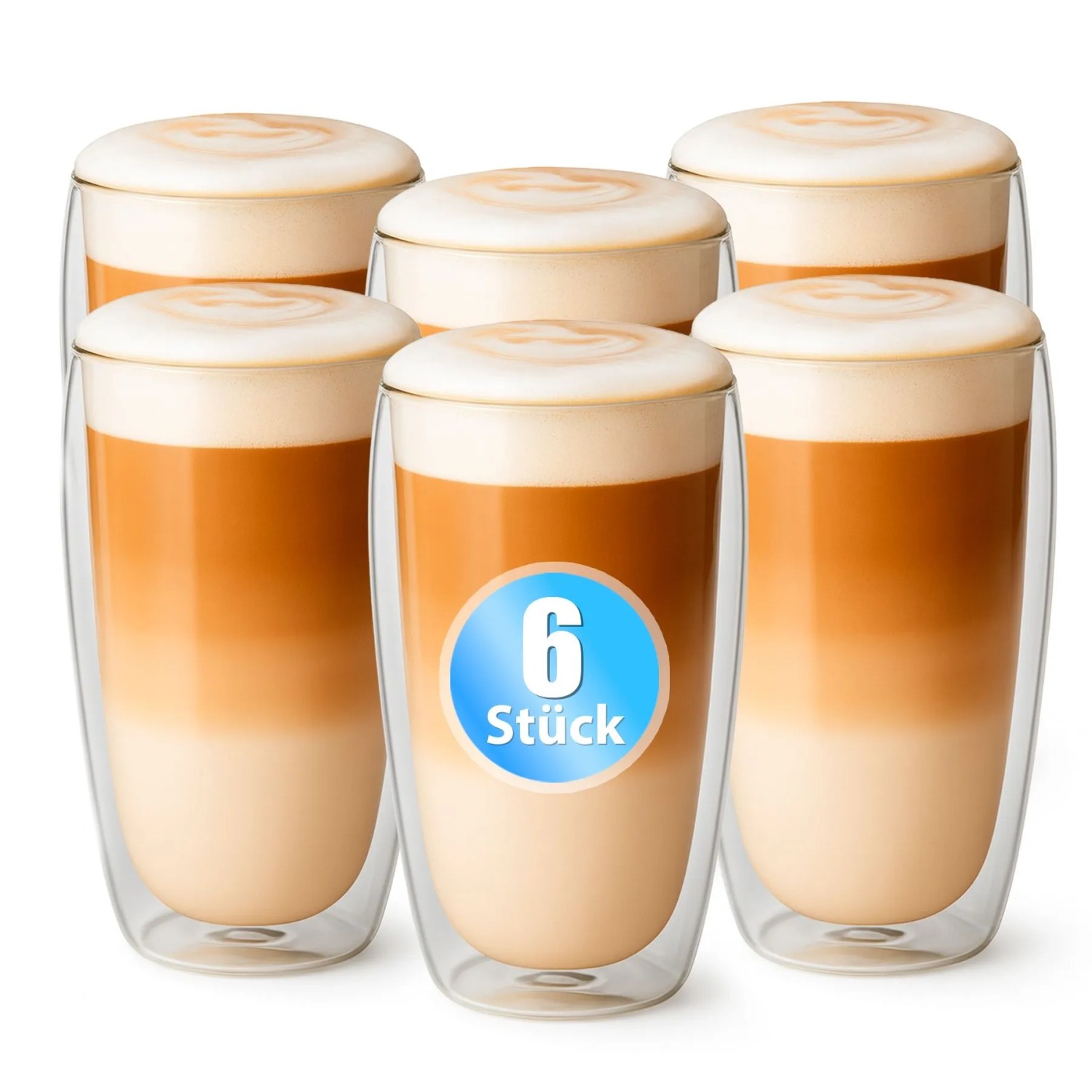 BigDean 6 Stück Hohe Doppelwandige Latte Macchiato Gläser 350 ml aus Borosilikatglas Kaffeegläser in Geschenkverpackung
