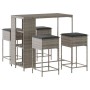 Graues 5-tlg. vidaXL Gartenbar-Set aus Polyrattan mit Tisch, 4 Hockern und Kissen.