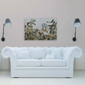Bricoflor Leinwandbild mit Blumenwiese im Vintage Stil, Wandbild in Grün und Grau, 90x60 cm.