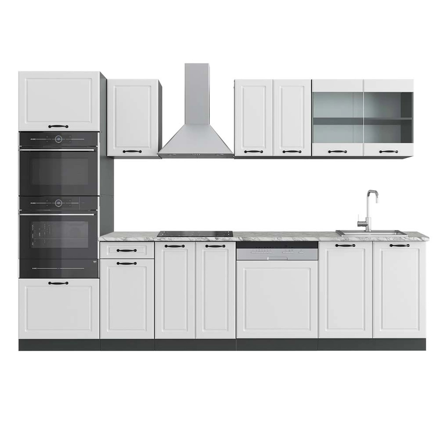 Vicco R-Line Küchenzeile Weiß Landhaus/Anthrazit 300 cm mit HochschrankAP M günstig online kaufen