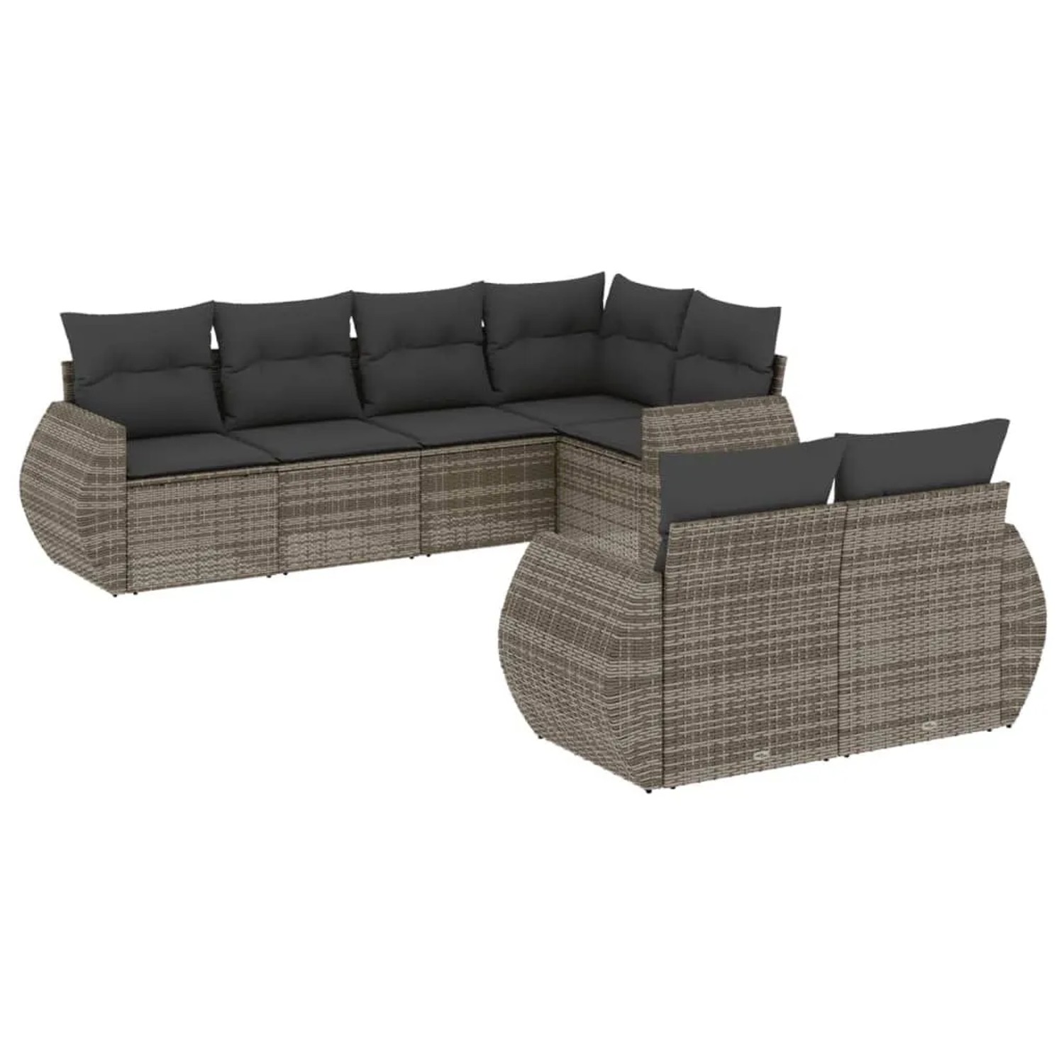 vidaXL 7-Tlg Garten-Sofagarnitur mit Kissen Grau Poly Rattan 3221609